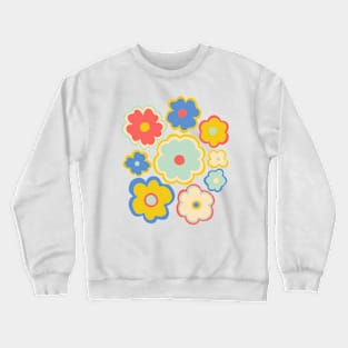 Hippie retro 70s flower pattern in blue, yellow and red Crewneck Sweatshirt